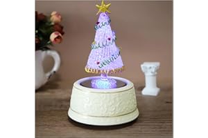 WOOYAN Christmas Tree Music Box Glass Crystal Christmas Tree Colorful Lights Rotate Music Box with Jingle Bells Tune Tabletop Mini Christmas Tree Ornaments Gift Crafts for Christmas Collection