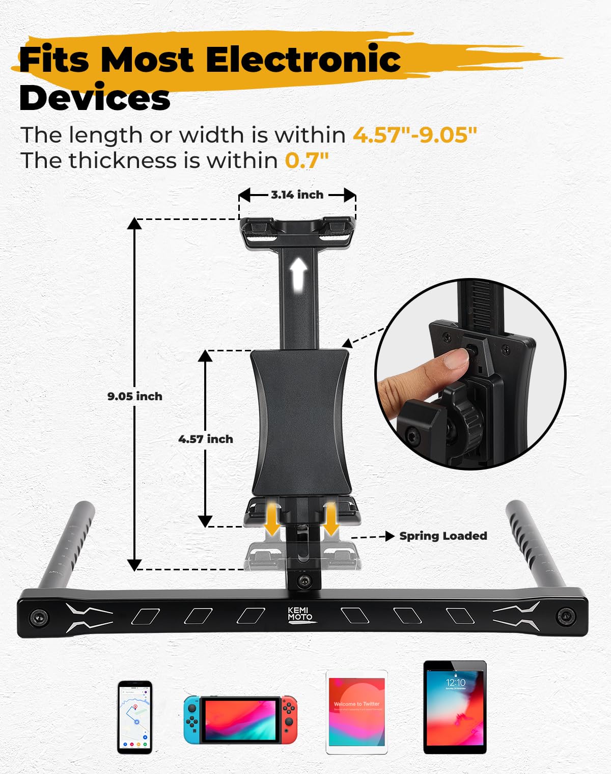 KEMIMOTO Electronic Device Mounts with Grab Bar, 6061 Billet Aluminum Electronic Device Holder Phone Tablet GPS Mount Compatible with Polaris RZR PRO XP/XP4 2022-2023 RZR PRO R/Turbo R