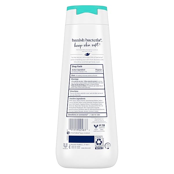 DOVE BODY WASH ANTIBACTERIAL FOR ALL SKIN TYPES PROTECTS FROM DRYNESS 20 OZ