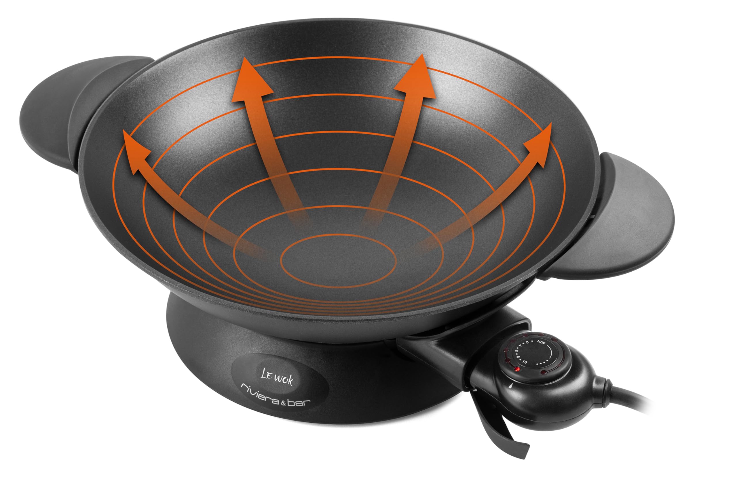 riviera&bar Elektrischer Wok Expert 5L - 2200W, Aluminiumguss-Schüssel, Glasdeckel, Einstellbarer Thermostat mit 10 Stufen - Ideal für 8 Personen - Inklusive Zubehör - Leichte Reinigung 4