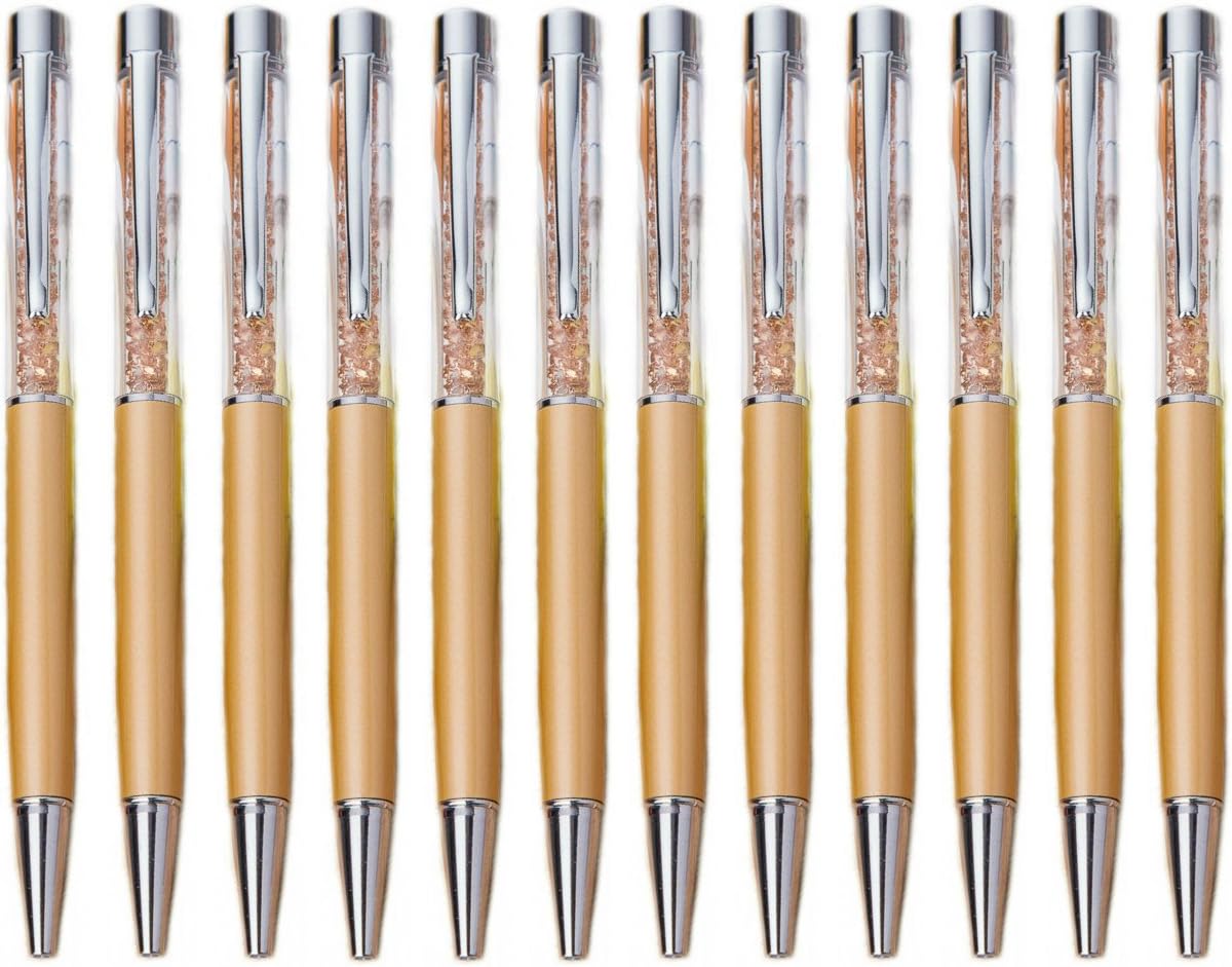 MengRan Bling Bling Slim Crystal Top Diamond Ballpoint Pen, Gold, Pack of 12