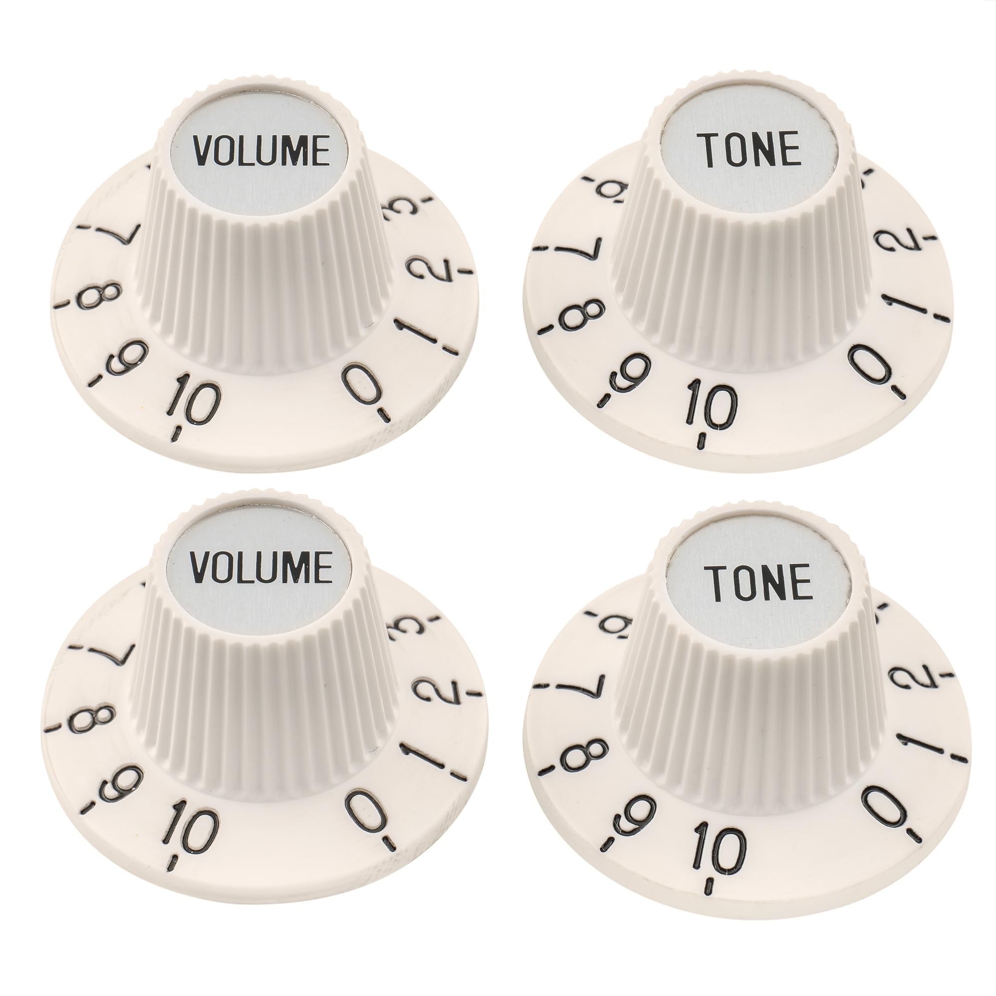 Musiclily Pro Fine 24 Splines Witch Hat Knobs Top Hat Knobs Tone Volume Control Knobs for Electric Guitar Bass Amplifier Effect Pedal, Aged White with Silver Reflector (Set of 2T2V)