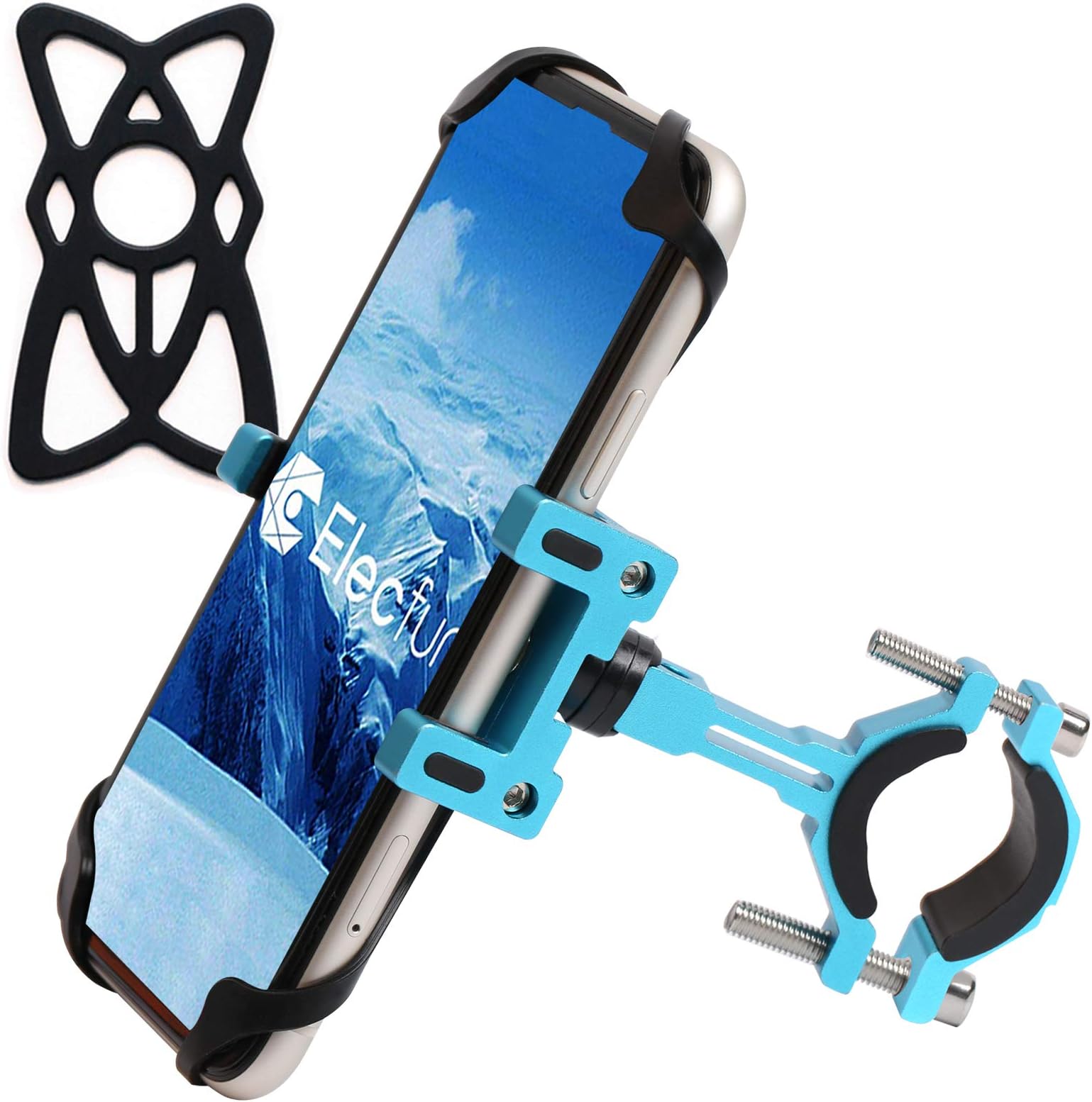 ELECFUN Motorcycle Phone Mount Universal Bike Cell Phone Holder Aluminum Bicycle Phone Holder Anti Shake & 360° Rotation, Fit Samsung Galaxy S9/S8 Plus/Google Pixel/iPhone, etc (Blue)