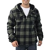 Men's Flannel Shirt Jacket Fleece Sherpa Lined Plaid Jackets Warm Thick Coat Full Zip Up Hoodie Winter Outwear