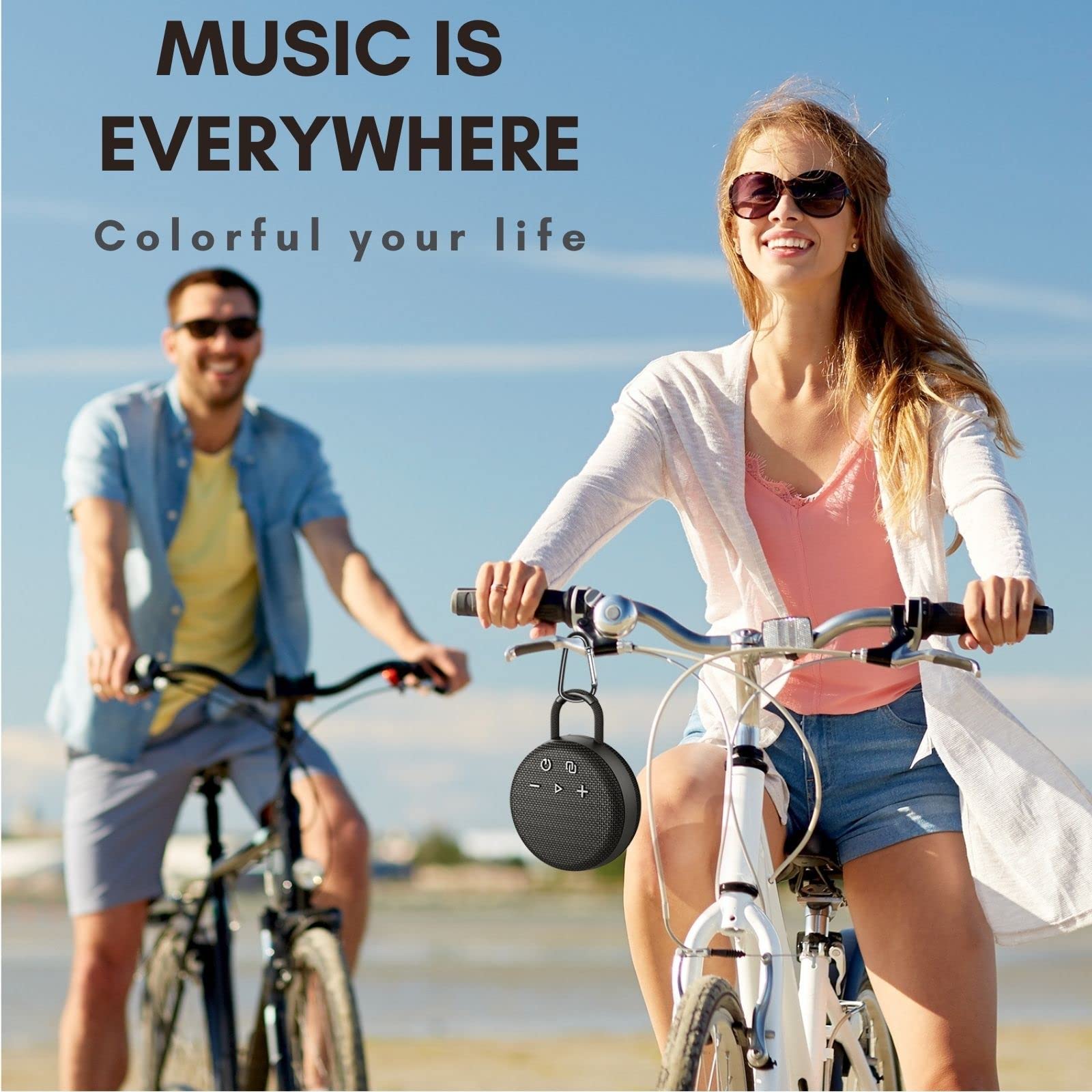 MusiBaby Mini Bluetooth Speaker – Bluetooth 5.3 with 6956C Chipset, IPX7 Waterproof, Rubberized Shell, Clip-On Lanyard, Ultra-Portable for Shower, Pool, Teens, Backpack, Gifts (Black)