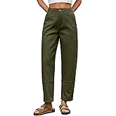 Women Barrel Cropped Pants, High Waisted Casual Loose Pants Harem Trousers with Cuff Split Design