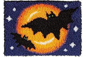 Ylkgogo Latch Hook Kits for Adults/Kids Crocheting Rug Pre-Printed Bat Canvas Embroidery Tapestry Needlework Home Decor 20.5" X 15"