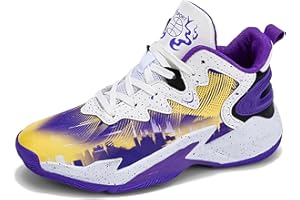 Huogra Kids Basketball Shoes Boys High-top Sports Shoes Sneakers Durable Lace-up Non-Slip Girls Running Shoes