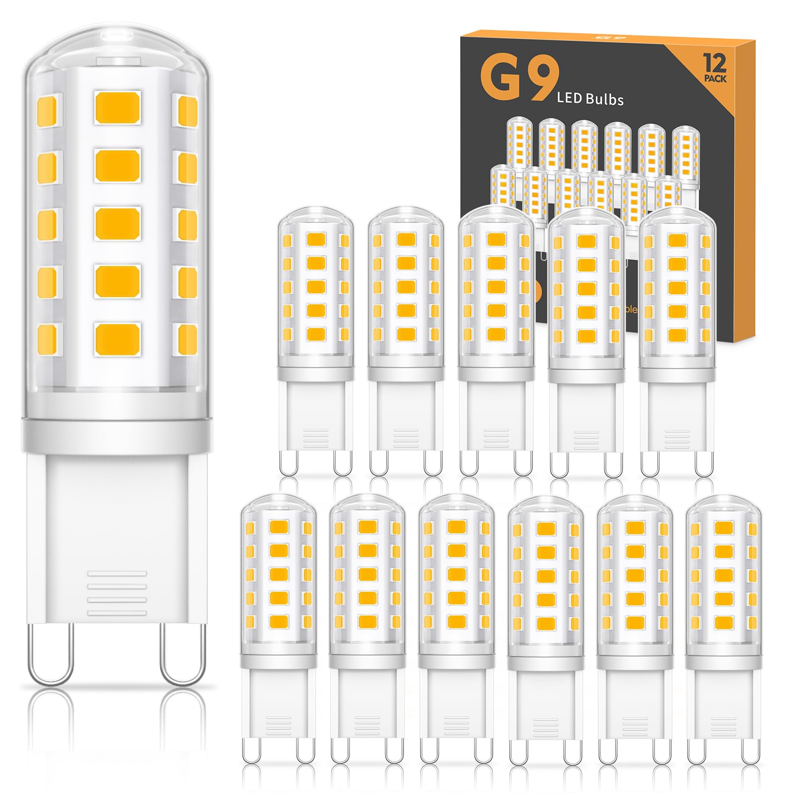 QNUJN G9 Led Bulbs Warm White, 5W, 500LM, 3000K, Equivalent to 50W Halogen, Non-Dimmable Energy Saving Light Bulb for Home Lighting Decor, Chandelier, Wall Light, Crystal Lamp-12 Packs