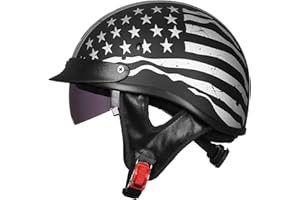 ILM Half Helmet Motorcycle Open Face Sun Visor Quick Release Buckle DOT Approved Cycling Motocross Suits Men Women 205V (L, Patriotic Flag)