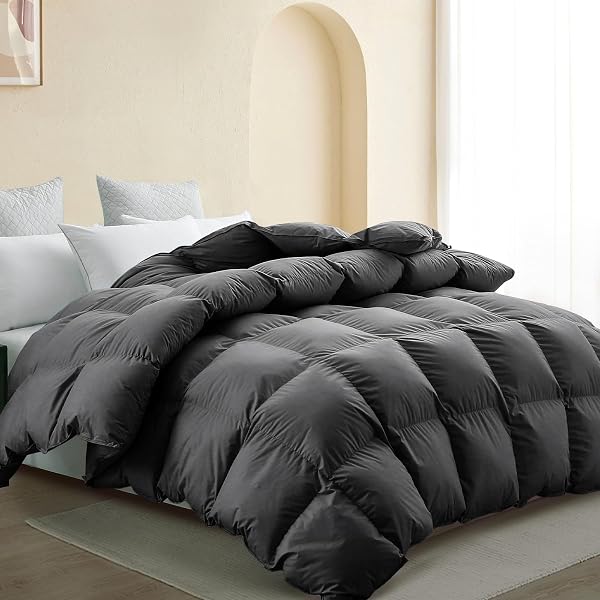 SNOWMAN PREMIUM DOWN COMFORTER QUEEN SIZE, LUXURIOUS ALL SEASON DUVET INSERT WITH COTTON BLENDED FABRIC, 3D BAFFLE BOX DESIGN HOTEL BEDDING COMFORTER (DARK GREY,90″X90″)