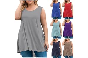 Womens Plus Size Tunic Tops Loose Fit Summer Casual Shirts Sleeveless Crewneck Flowy Blouses Wide Strap Camisole