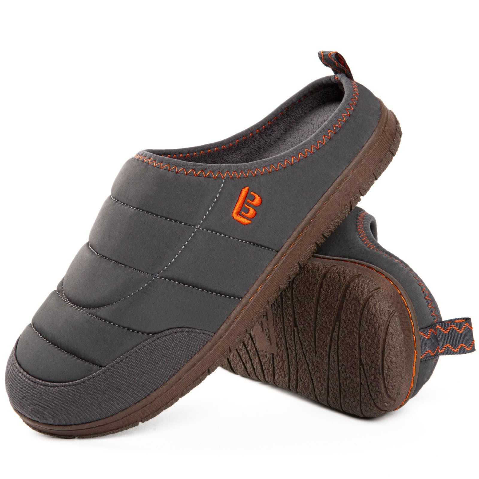 Photo 1 of LongBay Mens Slip on Slippers Two-Tone Indoor Outdoor House Shoes Memory Foam Camping Garden Down Clogs Grey,12