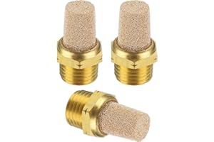 PATIKIL Pneumatic Muffler NPT 1/4, 3 Pack Sintered Bronze Brass Air Compressor Exhaust Muffler Filters Air Solenoid Valve Fit