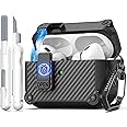 R-fun Compatible with AirPods Pro 2nd Generation 2023(USB-C),2022(Lightning Cable),1st Gen 2019 Charging Case, Full Drop Protection Auto Pop-Up Lid Design with Cleaner Kit,Fiber Black