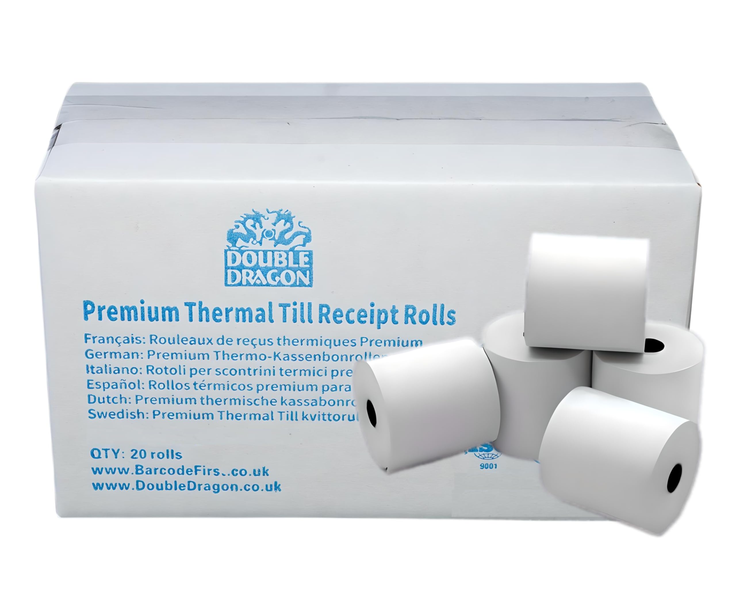 Double Dragon 57 x 57 mm Premium Thermal Paper Till Receipt Rolls for EPOS Printer, POS Terminal, Thermal Cash Registers [Pack of 20]