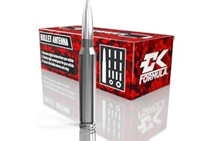 CK Formula 5.5" 50 Cal Bullet Antenna, Silver Tip with Gunmetal Base, Universal Replacement Antenna for Car Truck SUV, 6061 Aluminum Body & Copper Coil Internal, Car Wash Safe, Pack of 1