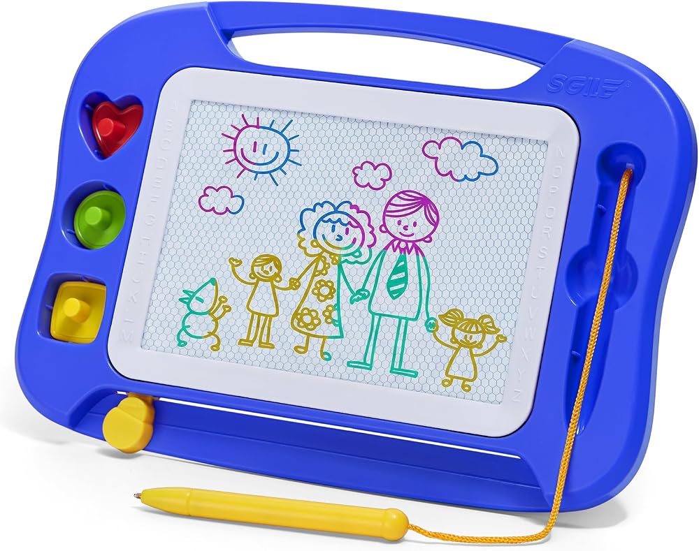 SGILE Magnetic Drawing Board for Toddlers 1 2 3 Years Blue with Stamps