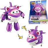 Super Wings Transformable Plane Toys, 5 Crystal Airplane Figures, 2 in 1 Rescue Bots Action Figures for 3-7 Year Olds