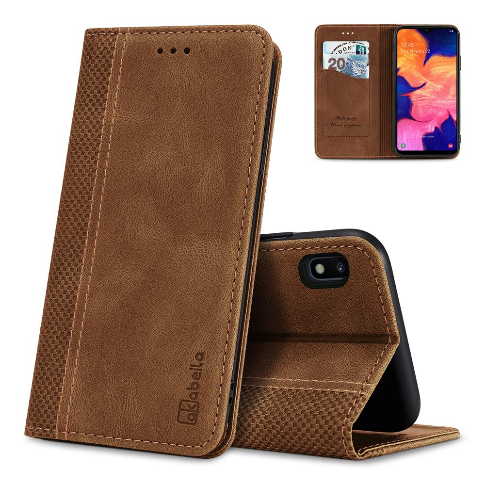 AKABEILA Case for Samsung Galaxy A10 4G Case Premium PU Leather Flip Wallet Case with Magnetic Closure Kickstand Card Slot Folio Phone Cover Light Brown