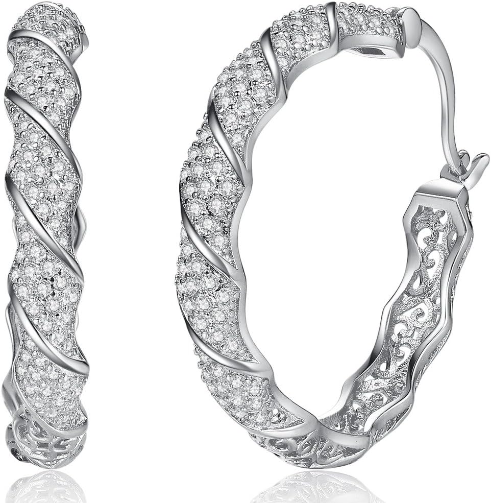 Womens Cubic Zirconia Hoop Earrings 18k Gold Plated by Roseate Noble Jewelry