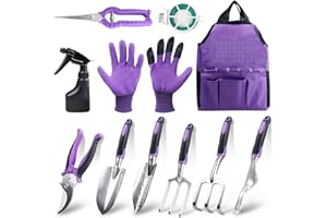 Covacure Gardening Tool Set - 11 Piece Aluminum Alloy Steel Hand Tool Starter Kit with Garden Bag, Outdoor Tool, Heavy Duty Gardening Work Set, Gardening Gifts for Women and Men