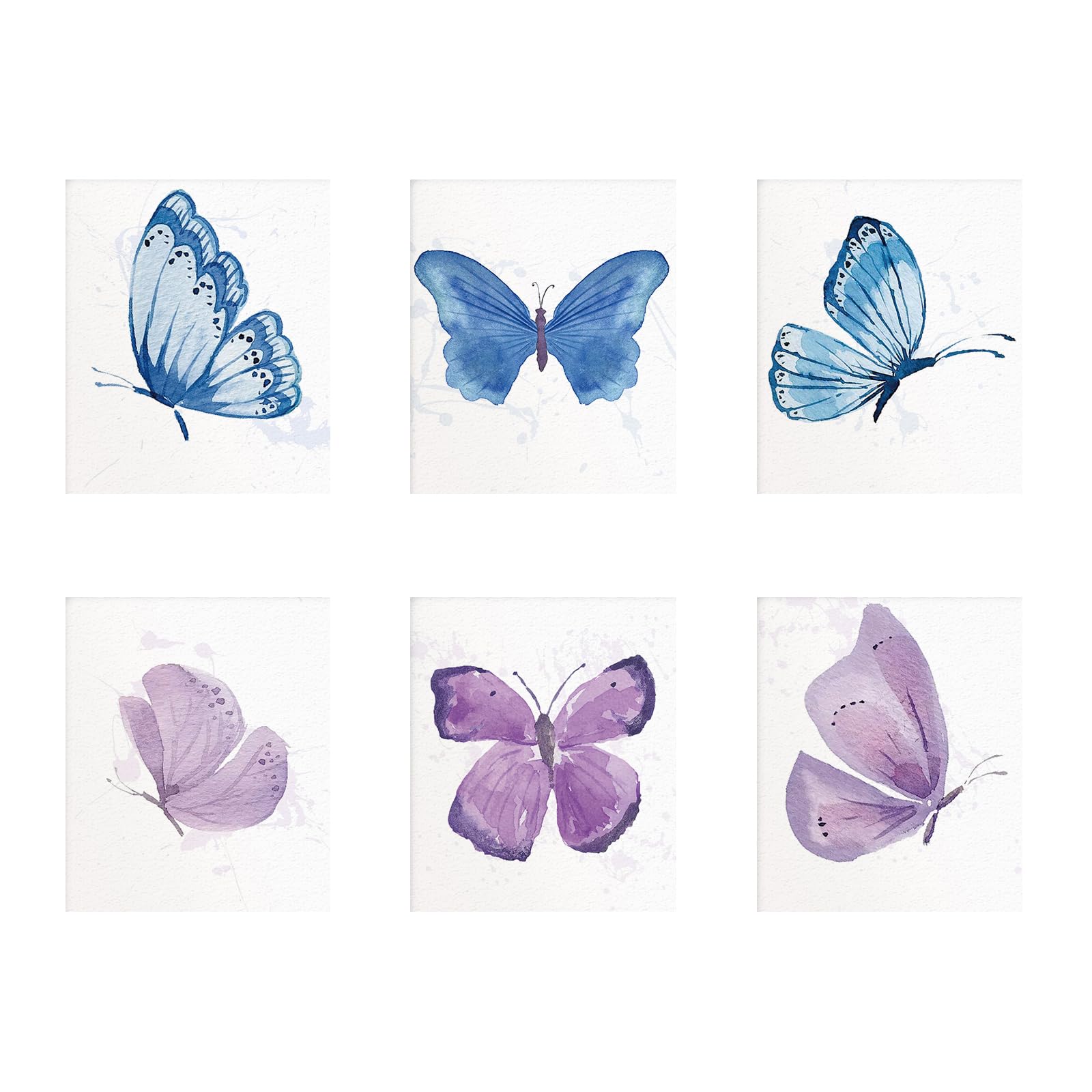 SUPERDANT Set of 6 Butterfly Wall Art Prints Blue Purple Butterfly Wall Pictures Butterflies Canvas Poster Unframed for Nursery Living Room Bedroom Office Decor 20x25cm