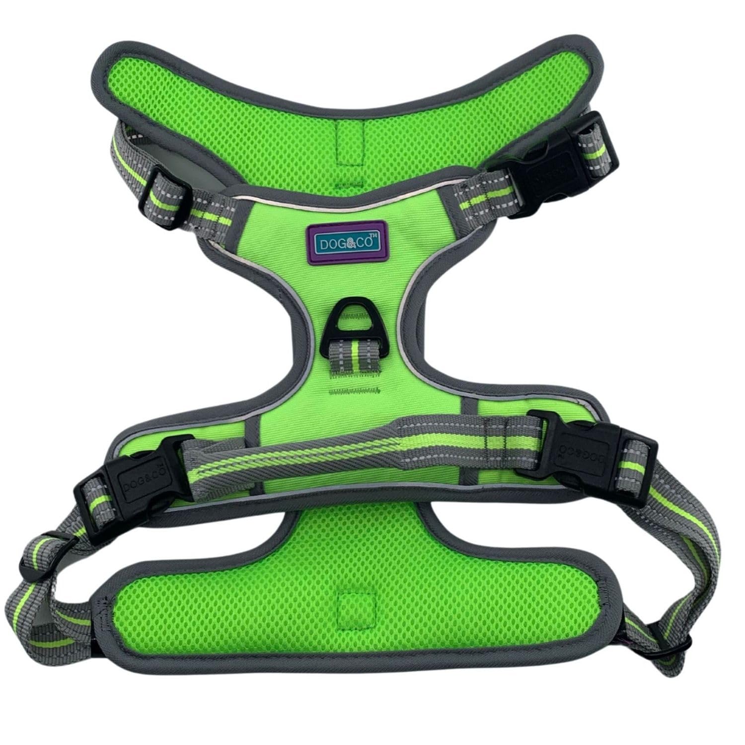 Hem and Boo Dog Harness, Sporty, Modern, Adventure, No-Pull Reflective Stitching, Lime, L