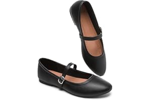 BABUDOG Womens Mary Janes Flats Shoes Ballet Flats Black Dress Shoes,Memory Foam Insole,Soft Synthetic Leather,with Strap