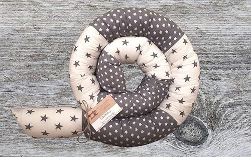 Bettschlange, Patchwork Grau/Weiß mit Sternen, 180cm bis 300cm wählbar, Handmade, ÖKO-TEX® Standard 100 zertifizierte Materia