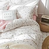Pink and White Duvet Cover Twin Size - 2 Pcs Floral Flower Leaf Pattern Printed Reversible Microfiber Comforter Cover Bedding Set - 68X90 Soft Aesthetic Cottage Preppy Bedroom Decor for Women Men