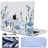 LCMOCICO Compatible with M4 MacBook Air 13.6 inch Case 2025 2024 2023 2022 A3240 A3113 M3 A2681 M2 Chip, Crystal Pattern Plastic Hard Case Cover for Mac Air 13 M4 Touch ID, Tropical Blue Flowers
