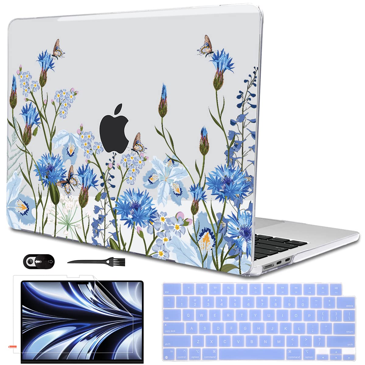 Photo 1 of LCMOCICO Compatible with M4 MacBook Air 13.6 inch Case 2025 2024 2023 2022 A3240 A3113 M3 A2681 M2 Chip, Crystal Pattern Plastic Hard Case Cover for Mac Air 13 M4 Touch ID, Tropical Blue Flowers