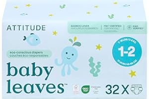 ATTITUDE Eco-Conscious Disposable Diapers, EWG Verified, Size 1/2 (7-17 lbs), Ultra Absorbent for Baby, Vegan & Plant-Based, 