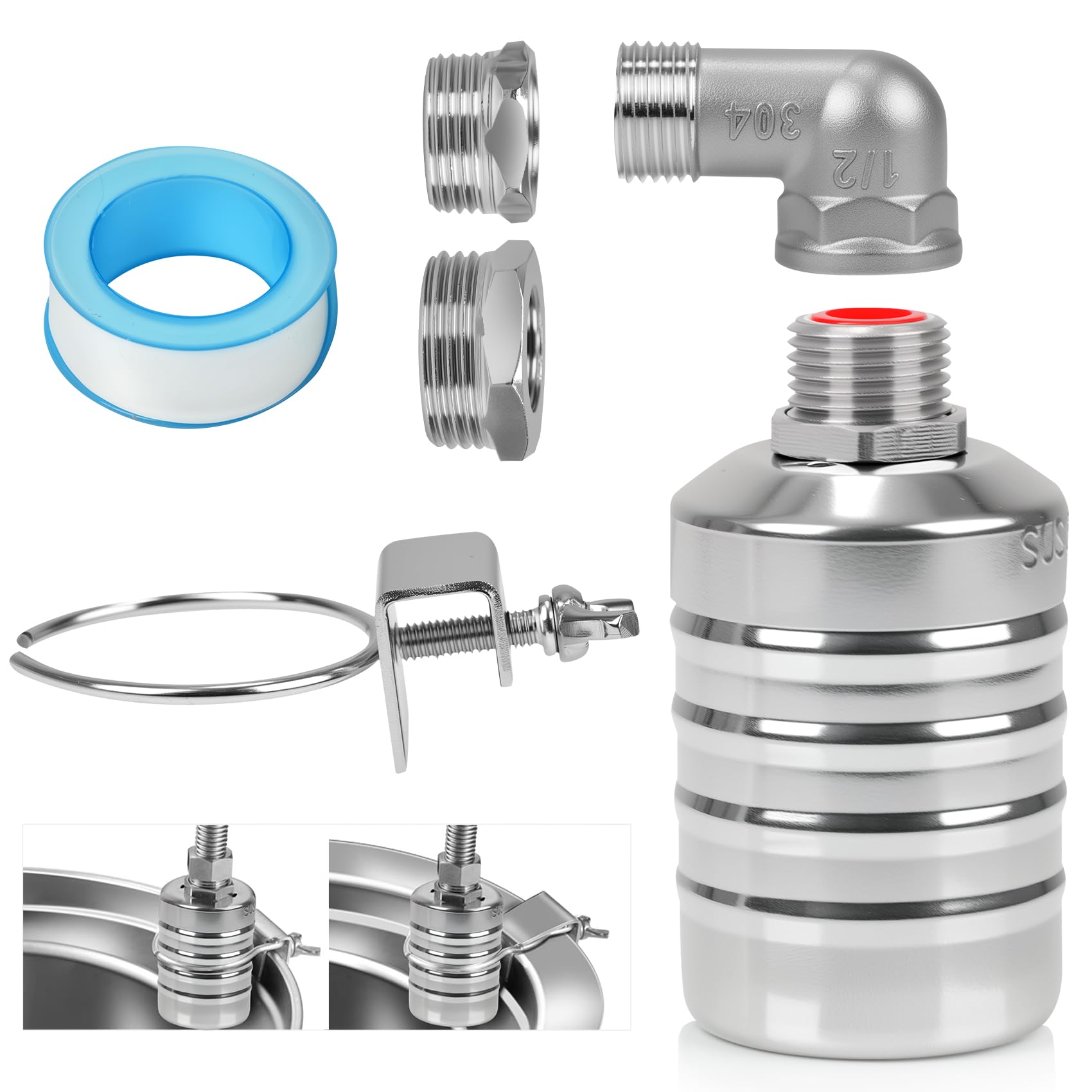 Photo 1 of Float Valve with 1/2", 3/4", 1" Adapters -304 Stainless Steel Water Float Valve Fully Automatic Water Level Control for Water Tanks, Aquariums, Livestock Troughs,Pools,Distillers & Ponds