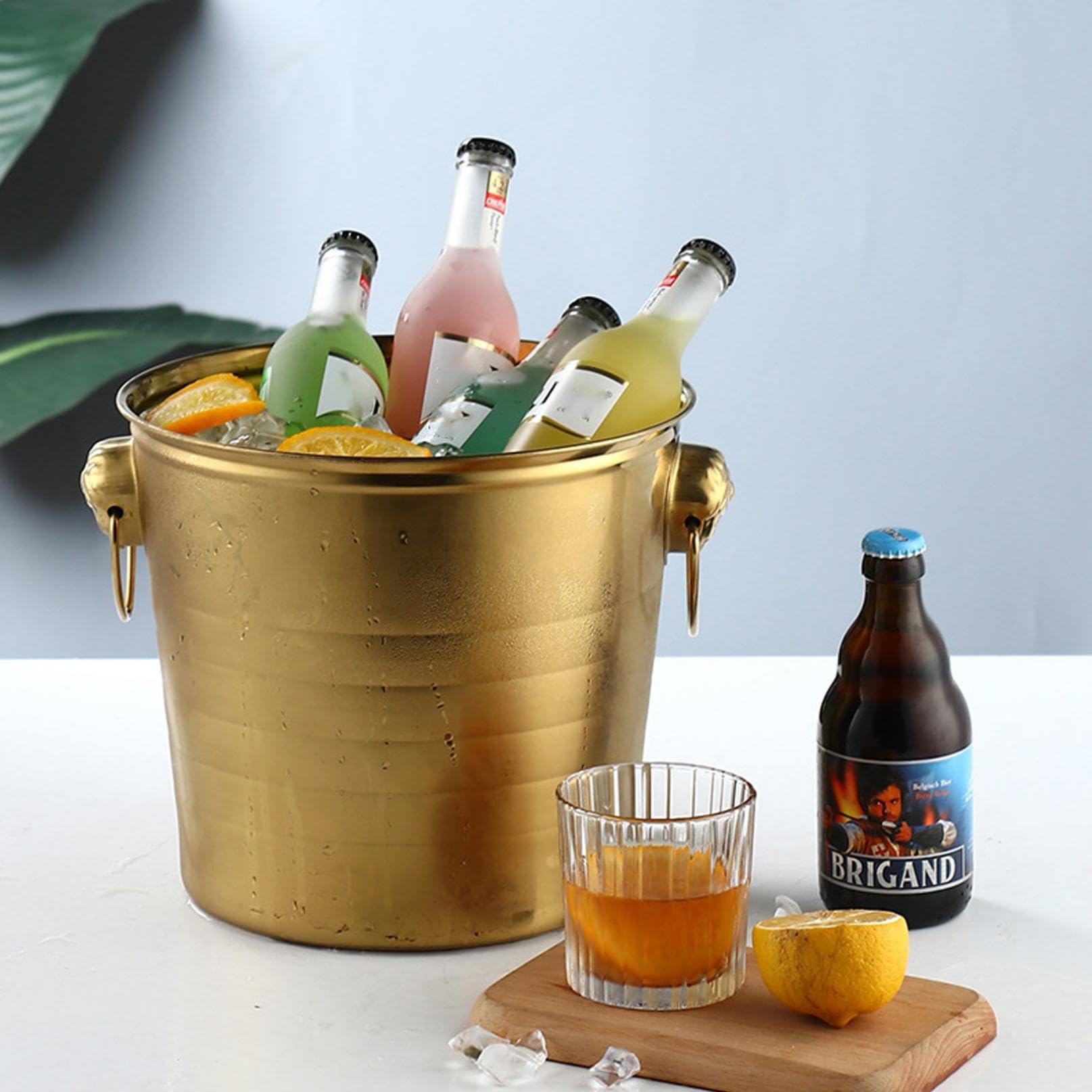 Seau à Champagne avec PoignéEs, 3l Seau à Glace en Acier Inoxydable Isolé à Double Paroi, Glace, IdéAl pour Les Bars à Cocktails, Les FêTes,Anniversaires FêTes Pique-Niques (Gold)