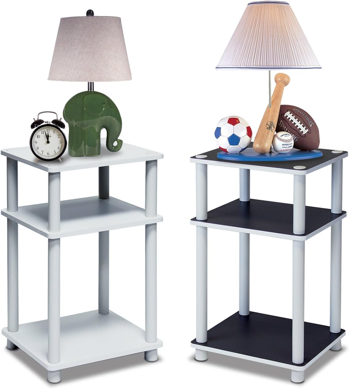 FURINNO Just 3-Tier End Table, 1-Pack, White/White: Furniture & Decor
