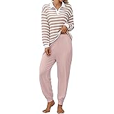 Blooming Jelly Womens Pajama Sets Striped Long Sleeve Lounge Sets V Neck Sleepwear 2 Piece Pj Set 2026