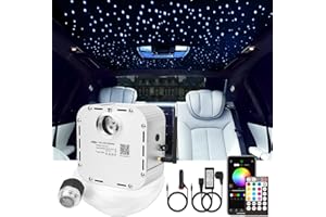 CHINLY Starlight 32w Twinkle 710pcs 13.1ft (0.03in+0.04in+0.06in+0.08in) Bluetooth RGBW LED Fiber Optic Star Ceiling Light,APP/Remote +Adapter+Cigarette Lighter+10 Crystals,for Headliner/Ceiling