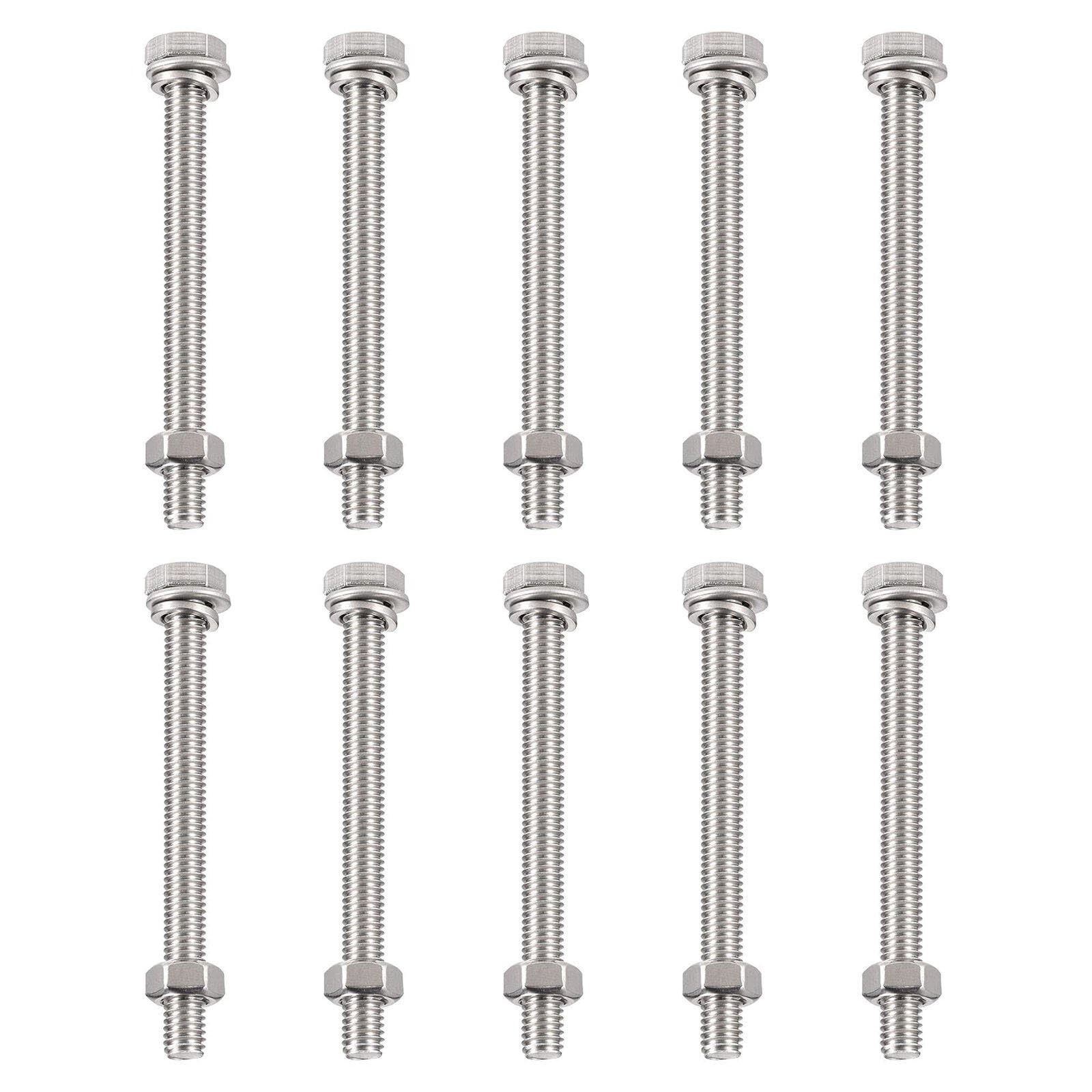 TA-VIGOR 10Pcs M6 x 70mm Hex Head Screws Bolts, Nuts, Flat & Lock Washers Kits, Fully Thread Hexagon Bolts, High Tensile Cap Screws for Metal Work, Automotive Machinery, Bike Motorcycles Repair