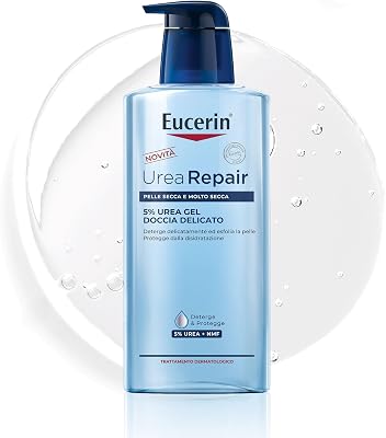 Urea Repair Gel Doccia Delicato 5% 400 ml, Detergente corpo idratante ed esfoliante, Docciaschiuma con 5% Urea per un sollievo immediato, Bagnoschiuma per pelle secca e molto secca