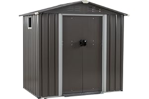 JY QAQA PET JYQAQA 6x4 FT Outdoor Garden Storage Shed,Waterproof Metal Garden Sheds with Lockable Double Door,Weather Resistant Steel Tool Storage Shed for Patio,Lawn Gray