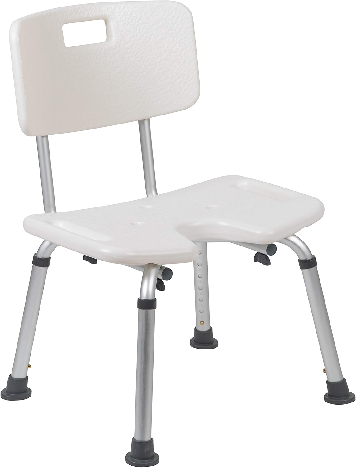 Flash Furniture HERCULES Series Tool-Free and Quick Assembly, 300 Lb. Capacity, Adjustable White Bath & Shower Chair with U-Shaped Cutout