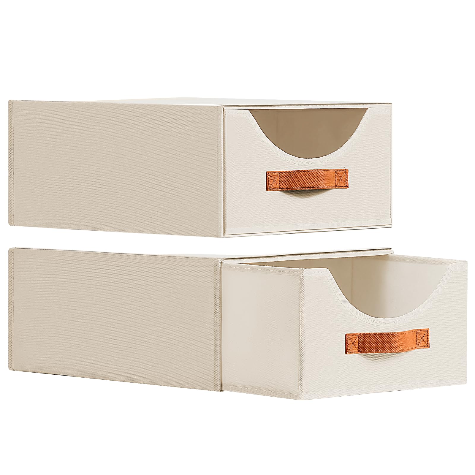Homsorout Closet Organizers and Storage - Large Stackable Storage Bins with Drawer, Fabric Bins for Organization, Collapsible Drawer Organizer Clothes for Bedroom, Living Room, 2 Pack, Beige