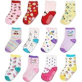 ELUTONG Baby Anti Slip Socks Non Skid Ankle Grips Sticky Slipper Socks for 0-7 Years Kids Girls Infant Toddler 12 Pairs