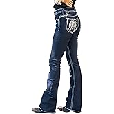 QJBMEI Women's Jeans High Rise Feather Embroidery Stretchy Bootcut Slim Wide Leg Denim Pants