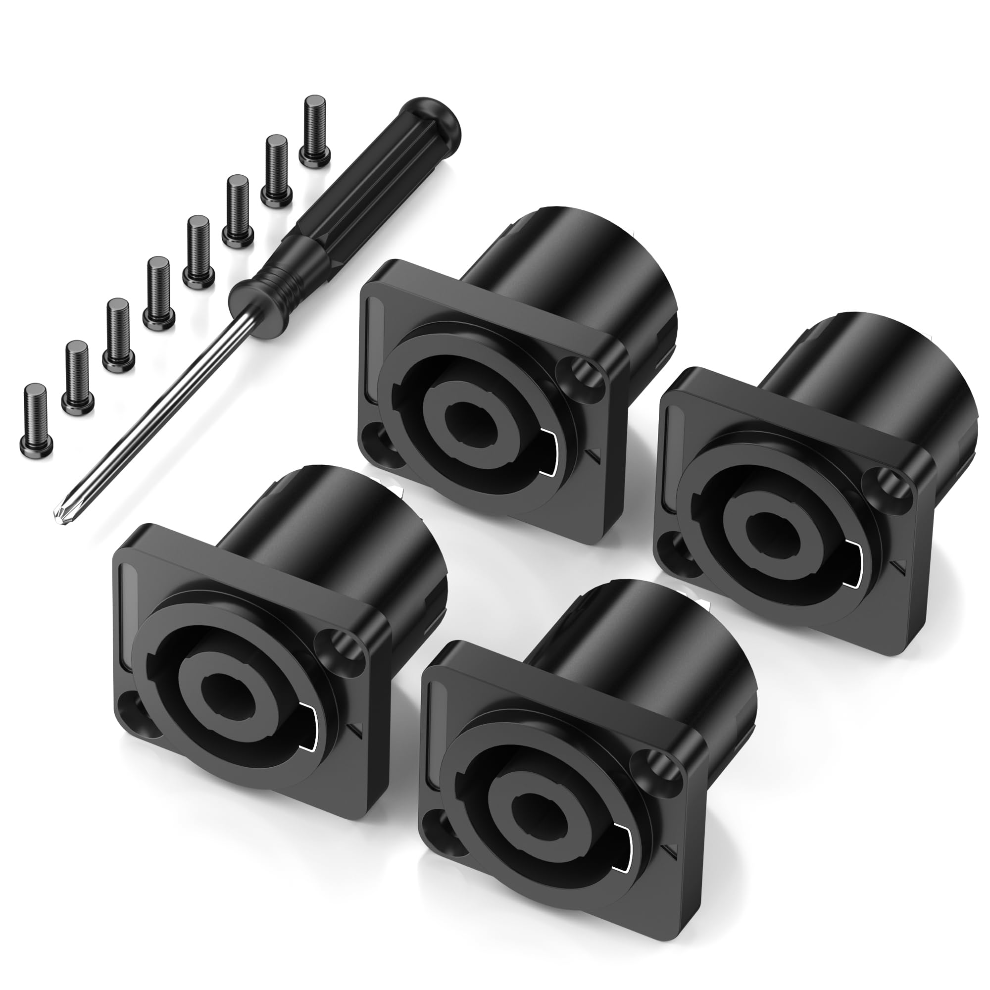 Jumwa 4Pack 4 Pole Speakon Panel Twist Lock Speaker Connector Socket Square Panel Jack Mount Compatible with Neutrik Speakon NL4MP, NL4MPR, NL4FC, NL4FX, NLT4X, NL4 Series, NL2FC, Type6