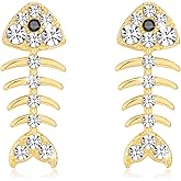 Fish Bone Stud Earrings for Women Rhinestone Sparkly Gold Fish Earrings Statement Jewelry