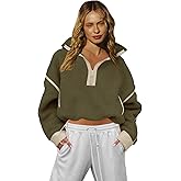 LAMISSCHE Half Zip Sweatshirt Women Oversized Sherpa Jacket V Neck Fleece Pullover Hoodie with Pockets