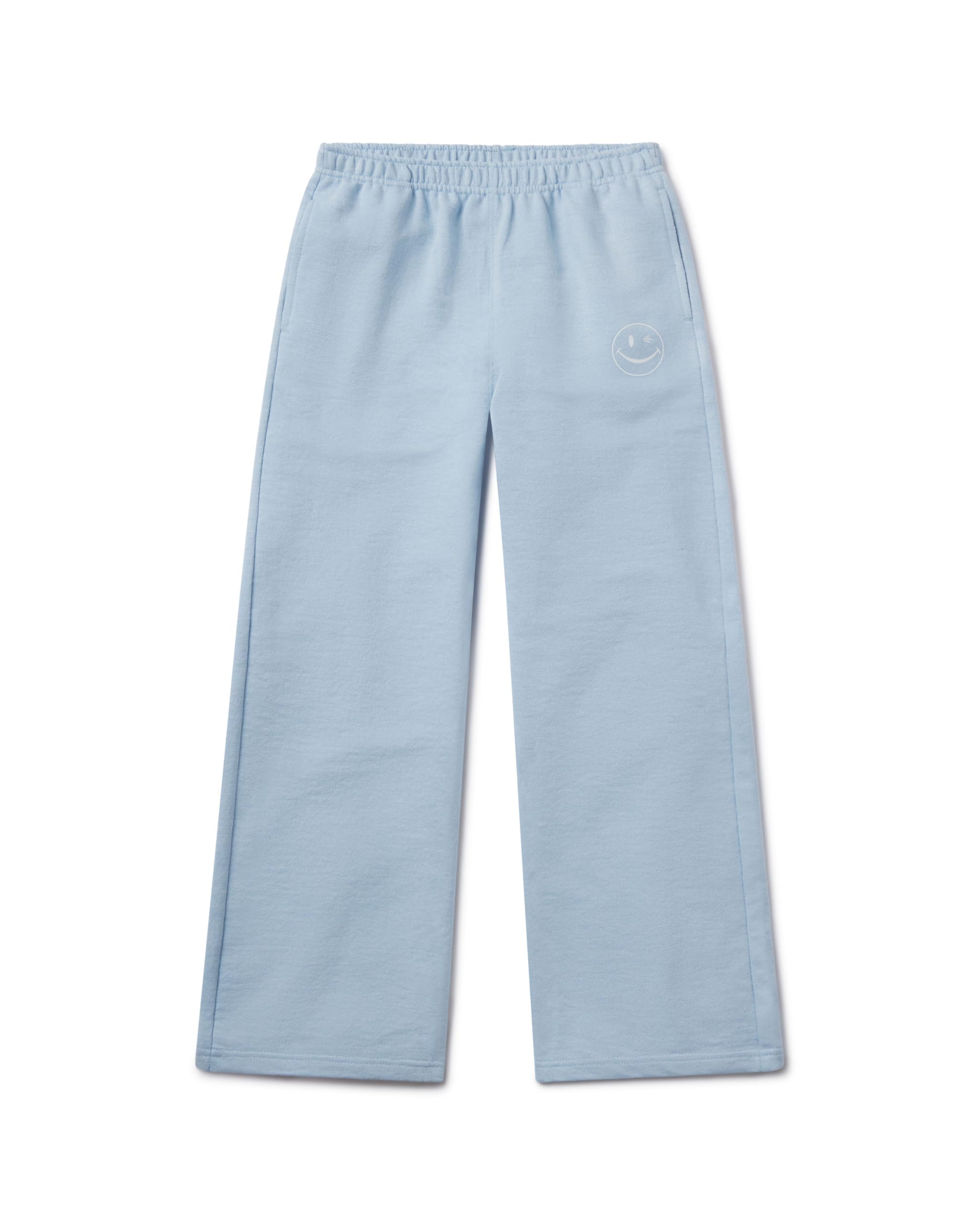 Joe Boxer Girls French Terry Jogger Pants with Open Bottoms and Inseam Pockets - Comfortable Lounge Wear for Girls (Baby Blue, Small)